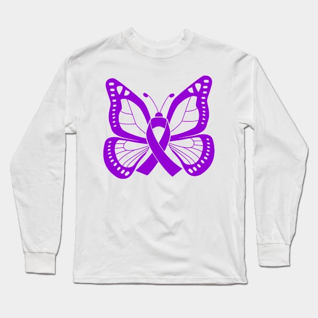 Violet Butterfly Awareness Ribbon Long Sleeve T-Shirt by FanaticTee